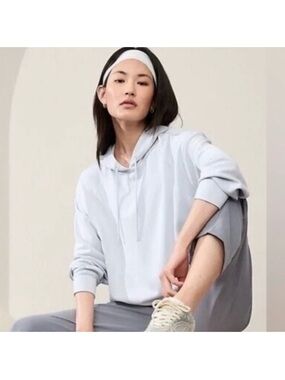 Athleta Bubble Hem Powder Blue Hoodie with Drawstring